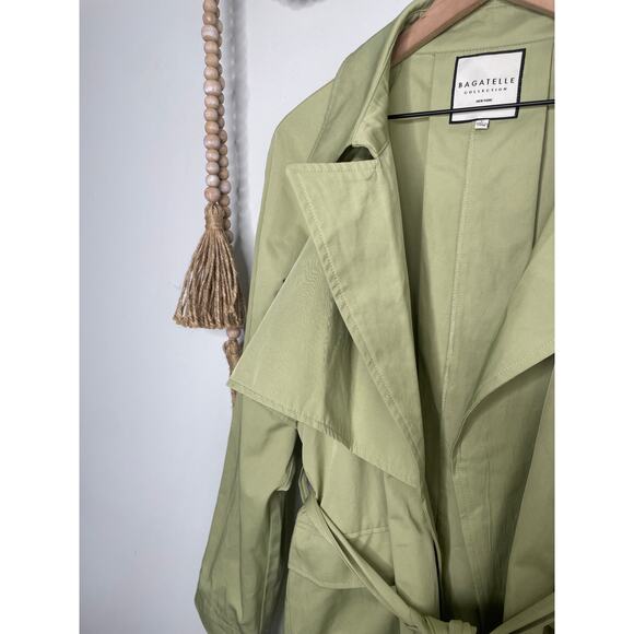 NWT Bagatelle Trench Coat Large Green Sage Short Wrap Jacket Business Casual - Picture 4 of 10